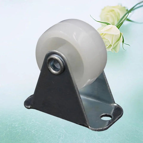 12 Pcs White PP Nylon Office Chair Caster Wheels 1 Inch, close-up of a caster wheel with a metal bracket for furniture use.