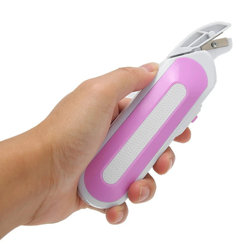 Cordless Electric Scissors Rechargeable Power Shears Slice Through Fabric Cardboard And Paper Like Butter held in hand.