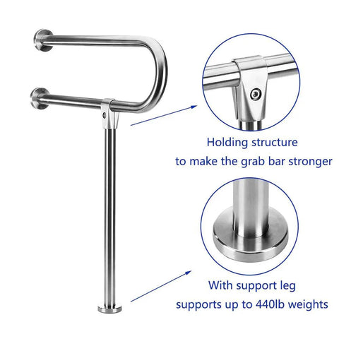 Sturdy 23.6 Inch Stainless Steel Handicap Toilet Grab Bar With T Shape Mount For Bathroom Safety Rails Wall And Floor Install