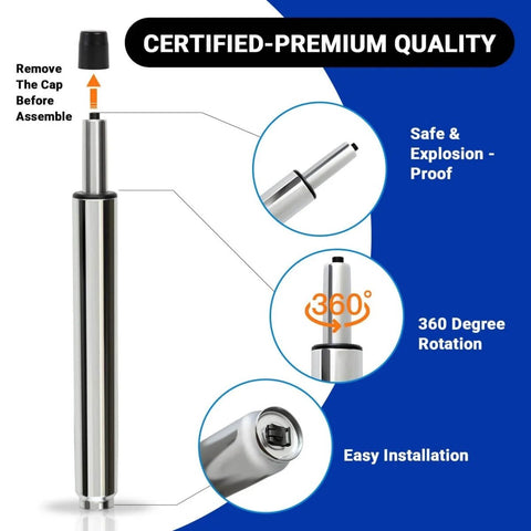 Diagram of Extra Long Gas Lift Cylinder Tube for Bar Stool 17 to 27 Inches 10 Inch Stroke Heavy Duty 1000 Lbs Class 4 Hydraulic Pneumatic.