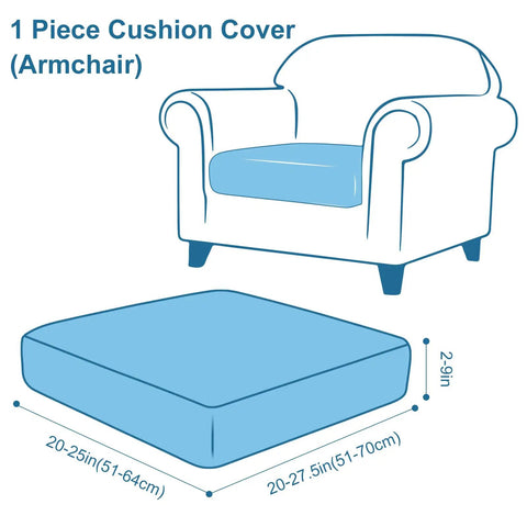 Illustration of Cozy Ultra Stretch Sofa Cushion Covers For Indoor Outdoor Use on armchair, showing 1 pack, blue green, fits most cushions