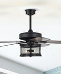 HomeStock Carmella 25-inch Style Ceiling Fan with Remote Control, Matte Black Finish, featuring a unique cage design.