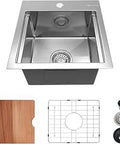 15 By 15 By 10 Inch Bar Prep Sink With Cutting Board, 16 Gauge Stainless Steel Single Bowl Workstation Drop In Kitchen Sink