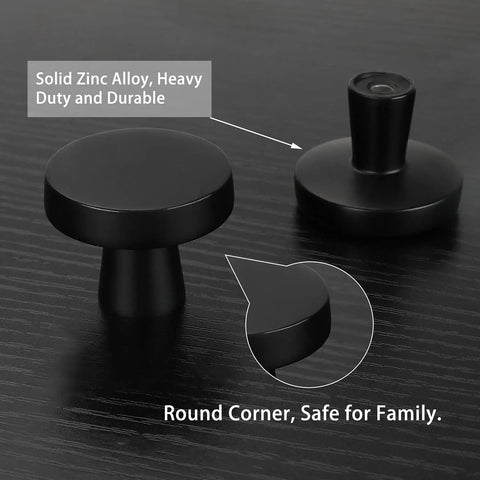30 Pack Go To Matte Black Cabinet Knobs For Cabinets And Dresser Drawers, Round One And One Quarter Inch Zinc Alloy Hardware