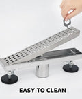 12 Inch Linear Shower Drain Kit With 2 In 1 Reversible Tile Insert Grate And Hair Catcher, easy to clean demonstration
