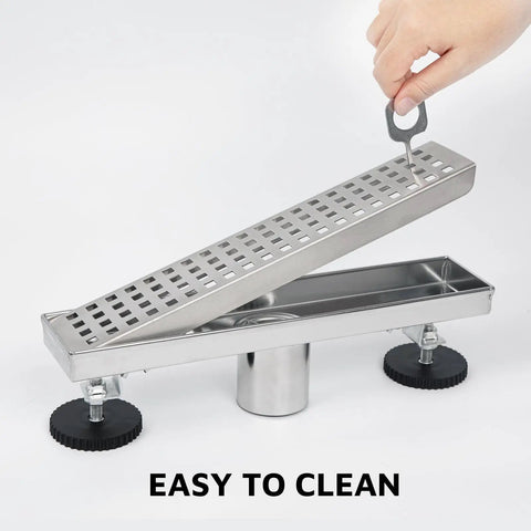 12 Inch Linear Shower Drain Kit With 2 In 1 Reversible Tile Insert Grate And Hair Catcher, easy to clean demonstration