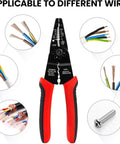 Get The SavvyFIX 8-Inch Professional Wire Stripper Tool, Wire Crimper & Wire Cutter displayed with various wire types.