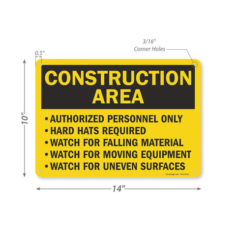Construction Zone Warning Sign 10 By 14 Inches Heavy Duty Aluminum Plate with safety instructions for site crews.