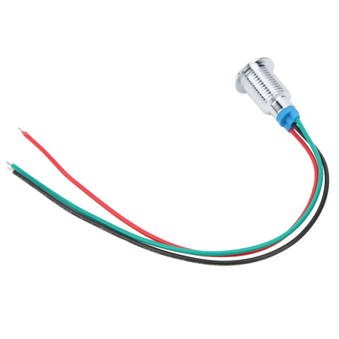 Four Pack Round 10mm Prewired LED Indicator Lights, Common Anode, single unit with red and green wiring, 12 to 24V DC, IP67 waterproof