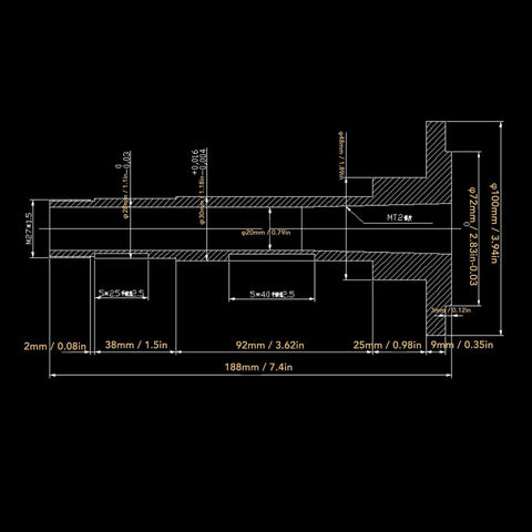 Technical diagram of Built Tough 45 Steel Mini Lathe Spindle Replacement With 20mm Hole For MX 180D 7x12 8x14 Lathes