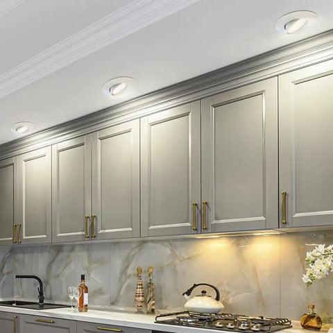 Totally Adjustable 5 6 Inch Led Retrofit Downlight Gimbal 1200 Lumens under kitchen cabinets providing bright illumination.