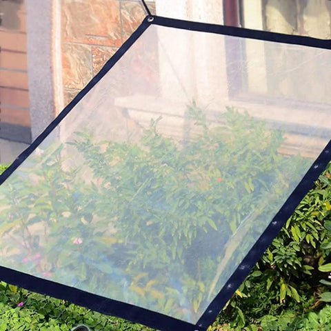 Two Pack Clear Tarp Waterproof With Grommets 8x10 Ft Transparent Tarpaulin over plants in a garden