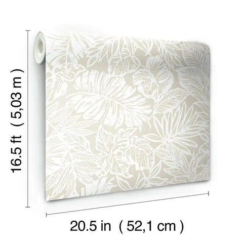 Beige Batik Tropical Leaf Peel And Stick Wallpaper Roll 20 Point 5 Inches Wide By 16 Point 5 Feet Easy Drop Match Application