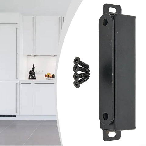 Beefy Magnetic Door Catch With 40 Kg Pull For Cabinets And Cupboards Stainless Steel Latch For Sliding Glass Doors And RV Black Finish Includes Mounting Kit XL shown with screws