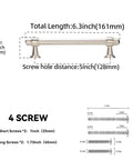 Diagram showing dimensions of 10 Pack 5 Inch Brushed Satin Nickel Cabinet Handles Zinc Alloy Heavy Duty Drawer Pulls.