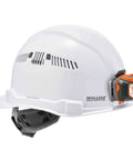 Vented Hard Hat With Light Cap Style Ratchet Suspension ANSI Class C Safety Helmet Skullerz 8972LED White with side LED light