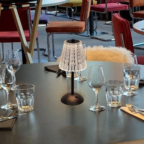 Cordless LED Table Lamp With 4000mAh Rechargeable Battery, 3 Color Modes And Stepless Dimming on restaurant table