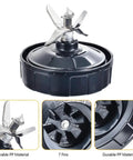High Performance Seven Fin Male Blender Blade Replacement With Rubber Gasket Seal Fits Eighteen Ounce Twenty Four Ounce And Thirty Two Ounce Cups Perfectly shown in black with stainless steel blades and rubber seal.