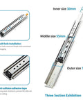 Heavy Duty Drawer Slide Full Extension Side Mount Cabinet Runners With Safety Lock 56 Inch showing sizes and features.