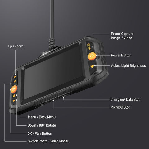 Endoscope Borescope With Light For Auto And Home Repairs Shop Grade Waterproof Fiber Optic Camera With 8 LED Lights display controls