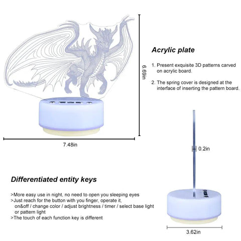 Dragon Night Light For Kids And Adults With 14 Color Options And Remote product dimensions and features