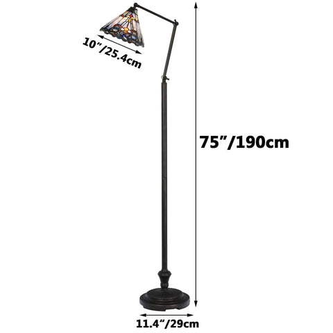 Blue Baroque Tiffany Style Stained Glass Swing Arm Floor Lamp, 75-Inch Tall with 10-Inch Shade, Adjustable 3-Joint Arm