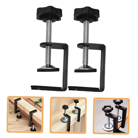 Rattan Furniture Clamp 2 Pack For Patio And Sectional Sofas, adjustable black fasteners, shown on wooden beam