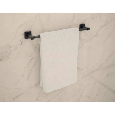 Duro 3 Piece Wall Mounted Bathroom Hardware Set In Satin Nickel Includes Eighteen Inch Towel Bar with white towel
