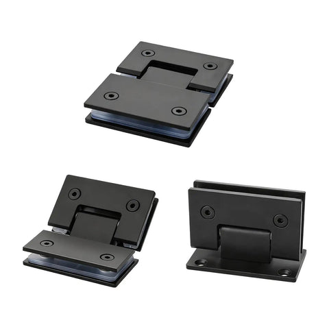 Badass Heavy Duty Two Pack Shower Door Hinges With Tight Seal Gaskets Slick Stainless Steel Glass Panel Brackets visible from multiple angles.