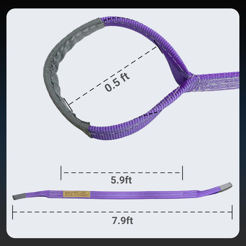 2-Pack Heavy Duty Lifting Straps 1.2 Inch By 8 Foot, 2200 Lbs Capacity Per Sling; close-up view highlighting loop and length.