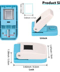 Rectangular Postage Stamp Punch 1x0.8 Inch With Scalloped Edge showing lever action and size dimensions in inches.