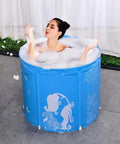 Woman enjoying bubble bath in Freestanding 31 Inch Soaking Tub For Home Spa And Ice Bath Space Saving Bathtub For Small Shower Stall