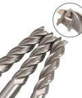 Three 1/4-inch, 4-flute HSS end mills with square nose and straight shank