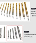 40 Piece Bolt Extractor Set With Left Hand Cobalt Drill Bits Multi Spline And Spiral Screw Extractors Knockout Pin Adapters And Hex Adapters For Damaged Bolts Studs And Rusted Screws Removal Heavy Duty Pro Grade Tools with drill bits and screw extractors visible
