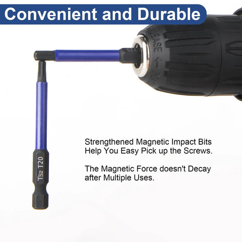 Rock Hard Impact Security Torx Bit Set Includes Twelve Premium S2 Steel Driver Bits With Bulletproof Magnetic Tips for quick screw handling.