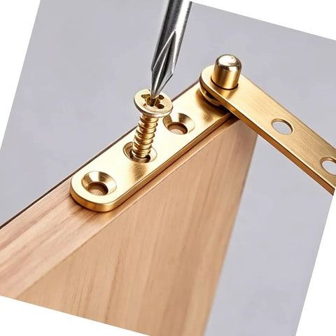 2 Pack Concealed Pivot Hinge for Windows and Doors, Brass Gold Hidden Cabinet Rotating Hinge being installed on wood