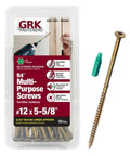 Heavy Duty Multi Purpose Framing Screws Size 12 Or Size 14 X 5 5/8 Inches 50 Piece Pack in a clear plastic case with drill bit.