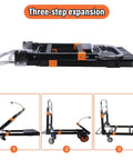 Three-step expansion view of Heavy Duty 3 In 1 Folding Hand Truck And Convertible Dolly Cart with folding mechanism.