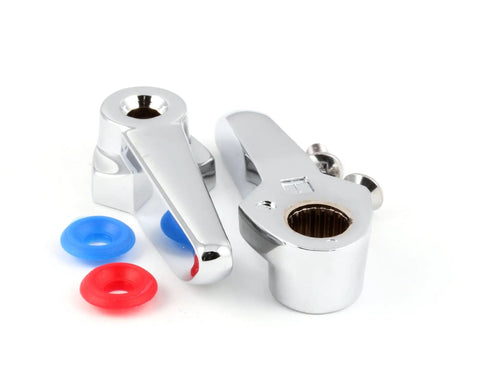 B9K Lever Handles for Faucets, Chrome Plated Metal With Red And Blue Indexes, Includes Two Screws, Six Pack, Durable Metal Construction