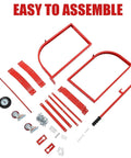 Heavy Duty Rolling Drum Cradle With Ride Like Butter Wheels And Ergo Grip Handle 600 Lb Capacity parts and assembly kit laid out.