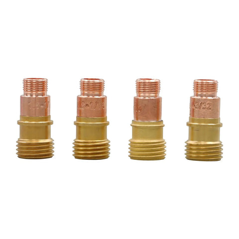 Pro Grade TIG Welding Torch Accessories Kit With Stubby Gas Lens, Alumina Nozzles (12), Glass Cups displays 4 stubby gas lenses