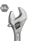 Close-up of 15 Inch Adjustable Wrench With Drop Forged Carbon Steel, Satin Chrome Finish, Precise Slide Jaw and Worm Gear