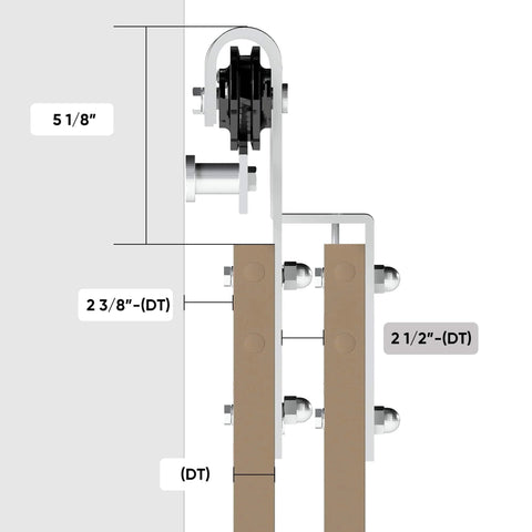 Side view of 6.6Ft Brushed Nickel Barn Door Hardware Kit Built Tough for Single Track Sliding Doors, Heavy Duty Rail System for Double Doors.