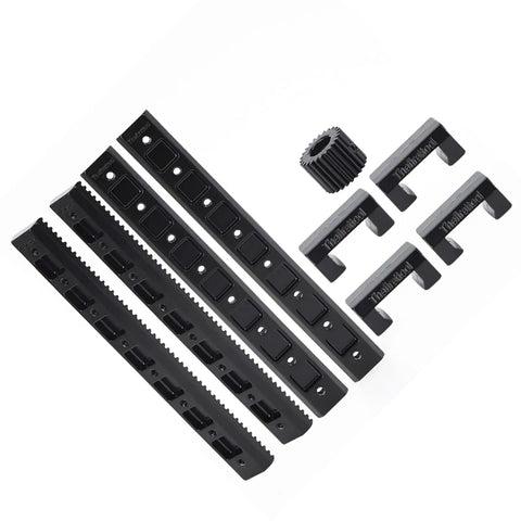 High Precision Zinc Alloy Sliding Rail And Toothed Gear Set For DIY Robotics, Linear Motion Kit With Cylindrical Gear And Rail Brackets, Smooth Motion Conversion For Robotic Arms And Automation Projects, zinc alloy parts on white
