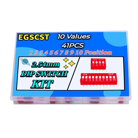 Packaging of Red 41Pcs Dip Switches Kit With Ten Value Settings In Double Row 2.54mm Pitch PCB Mountable Slide On Off Toggle Switches