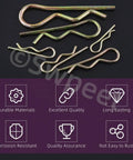 175 Piece Cotter Pin Kit With Six Sizes Zinc Plated Steel Hairpin R Clips And Hitch Pins on black background with icons