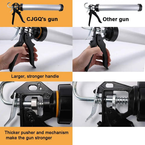 Comparison of Pro Grade Sausage Caulking Gun For 20 Ounce Sausage Foil Packs Or 10 Ounce Cartridges with thicker pusher and stronger handle