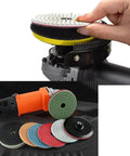 Hand adjusting Wet Polisher 860W 110V with 4 Inch Diamond Pad, used for concrete and tile, shown with colored polishing pads