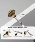 Vintage Round Cabinet Knobs Antique Brass Finish 1.25 Inch Single Hole Drawer Pulls Solid Zinc Alloy installation guide and dimensions.