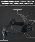 Close-up of adjustable headband on Solar Powered Auto Darkening Welding Helmet With LCD Lens, shows breathable material and gear